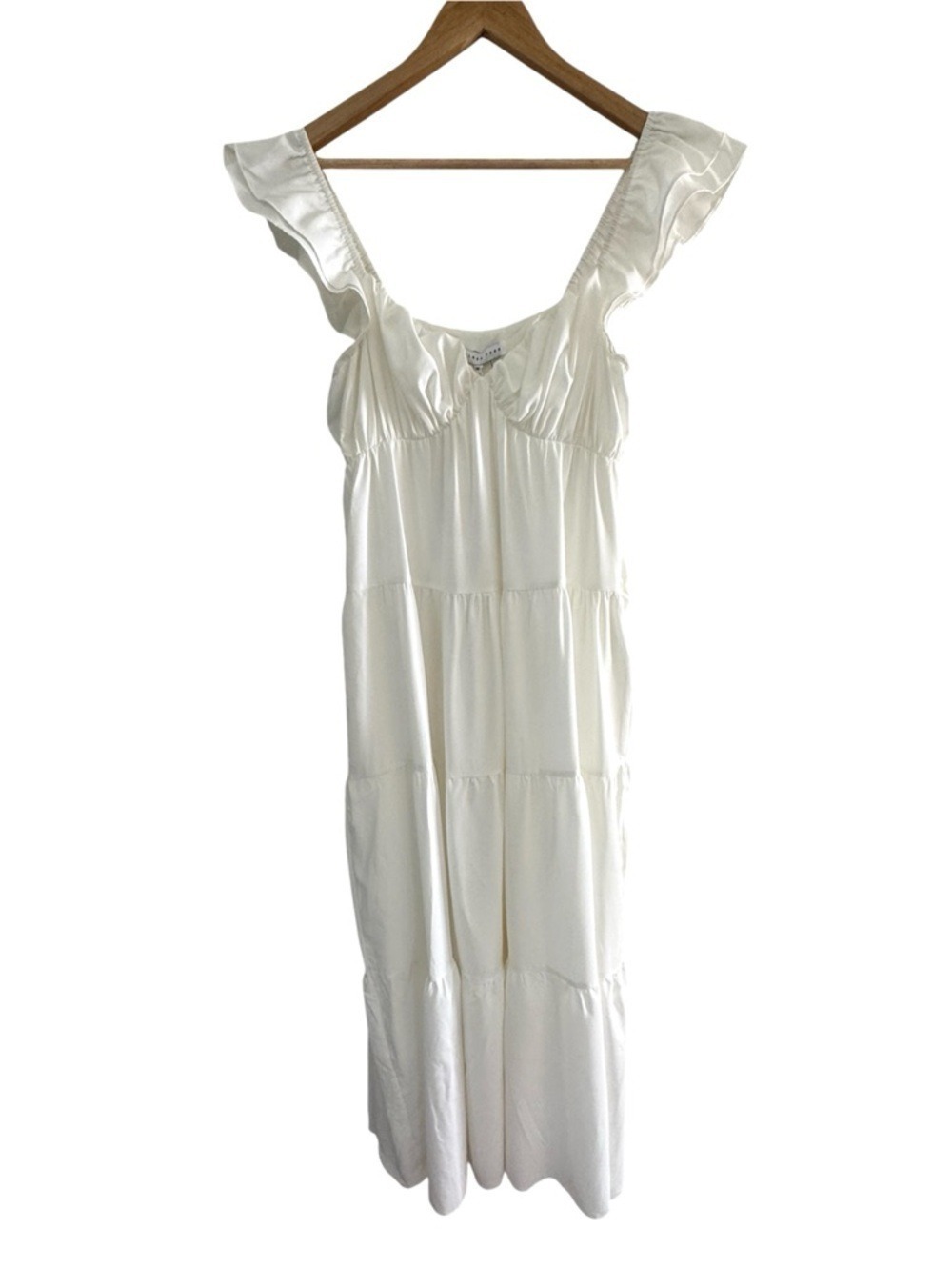White Cottagecore Milkmaid Ruffle Midi Dress Romantic Tiered NWT